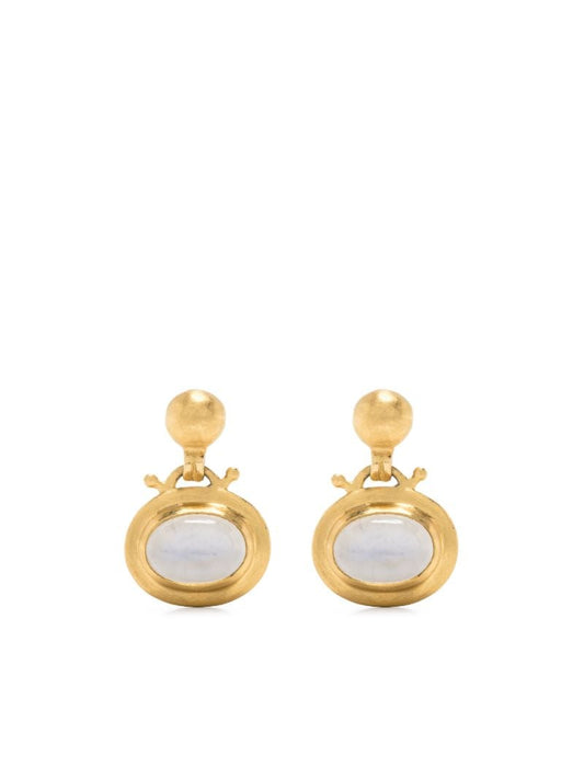 22k Yellow Gold Small Bell Moonstone Earrings