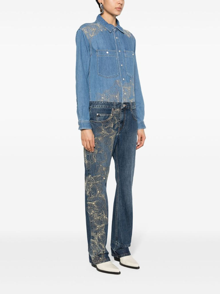 Blue Imane Embroidered Denim Jumpsuit
