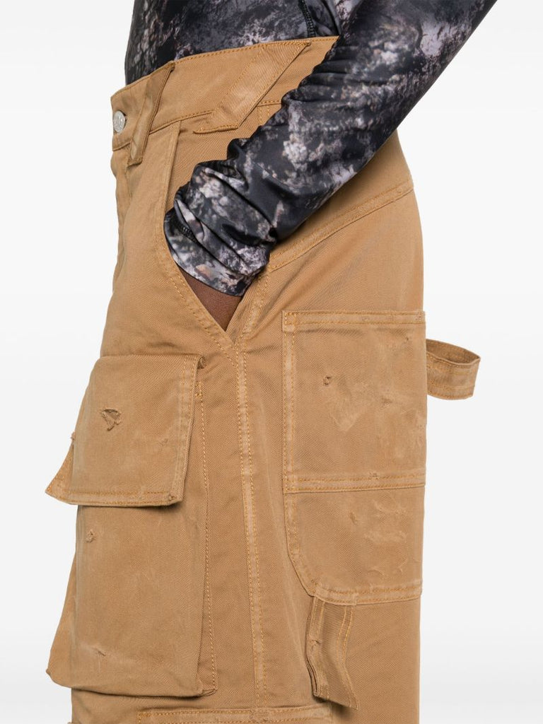 Beige Distressed Cotton Cargo Shorts