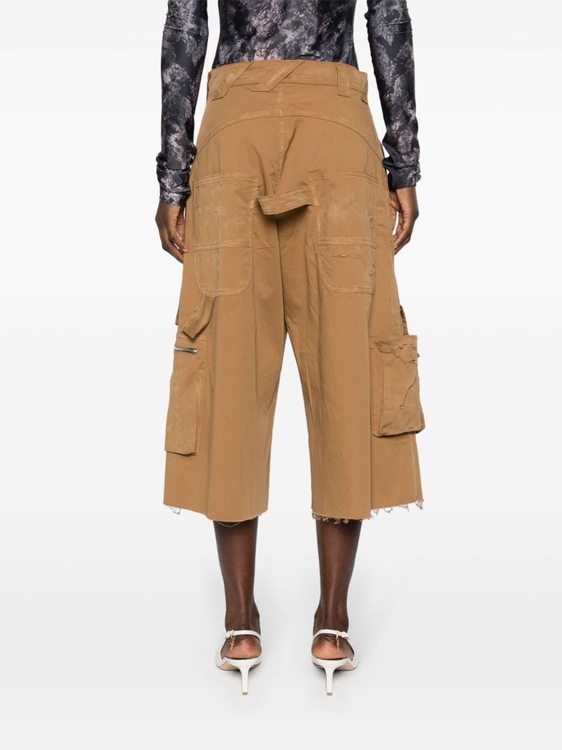 Beige Distressed Cotton Cargo Shorts