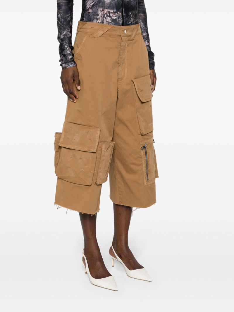 Beige Distressed Cotton Cargo Shorts