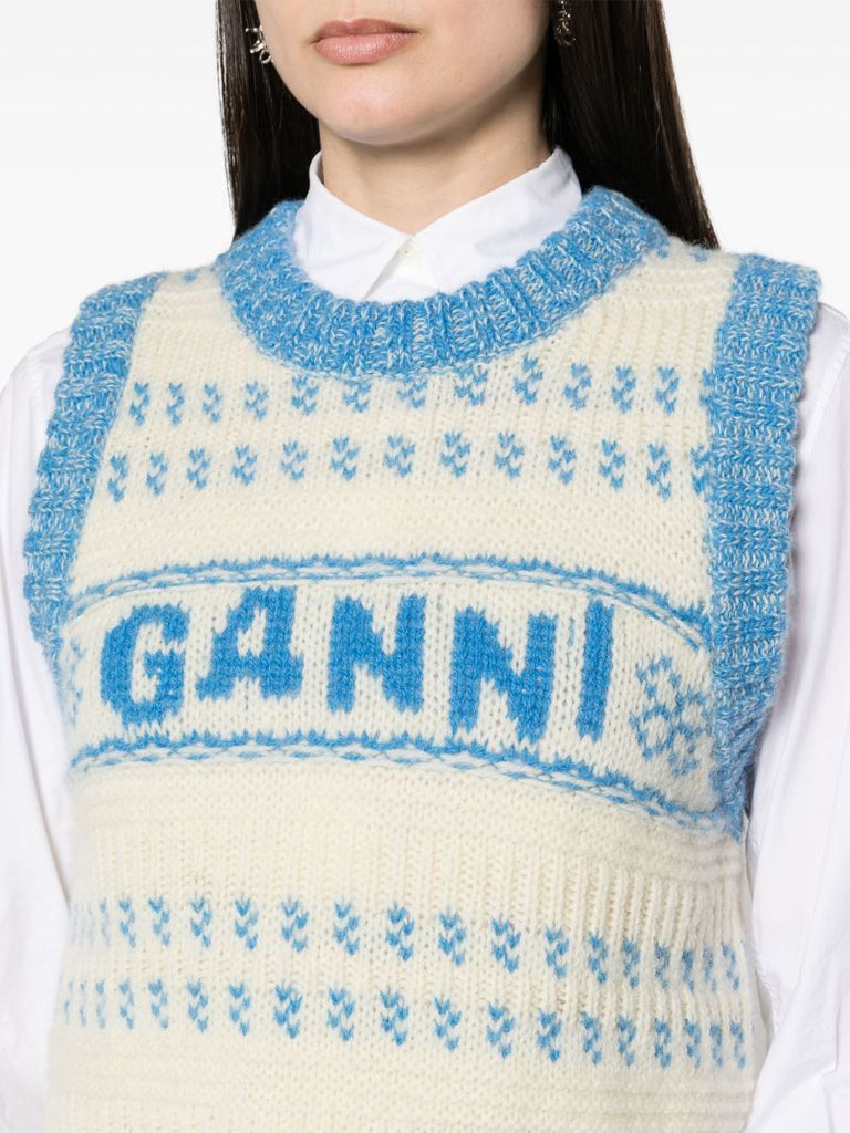Blue Logo Intarsia Knit Vest