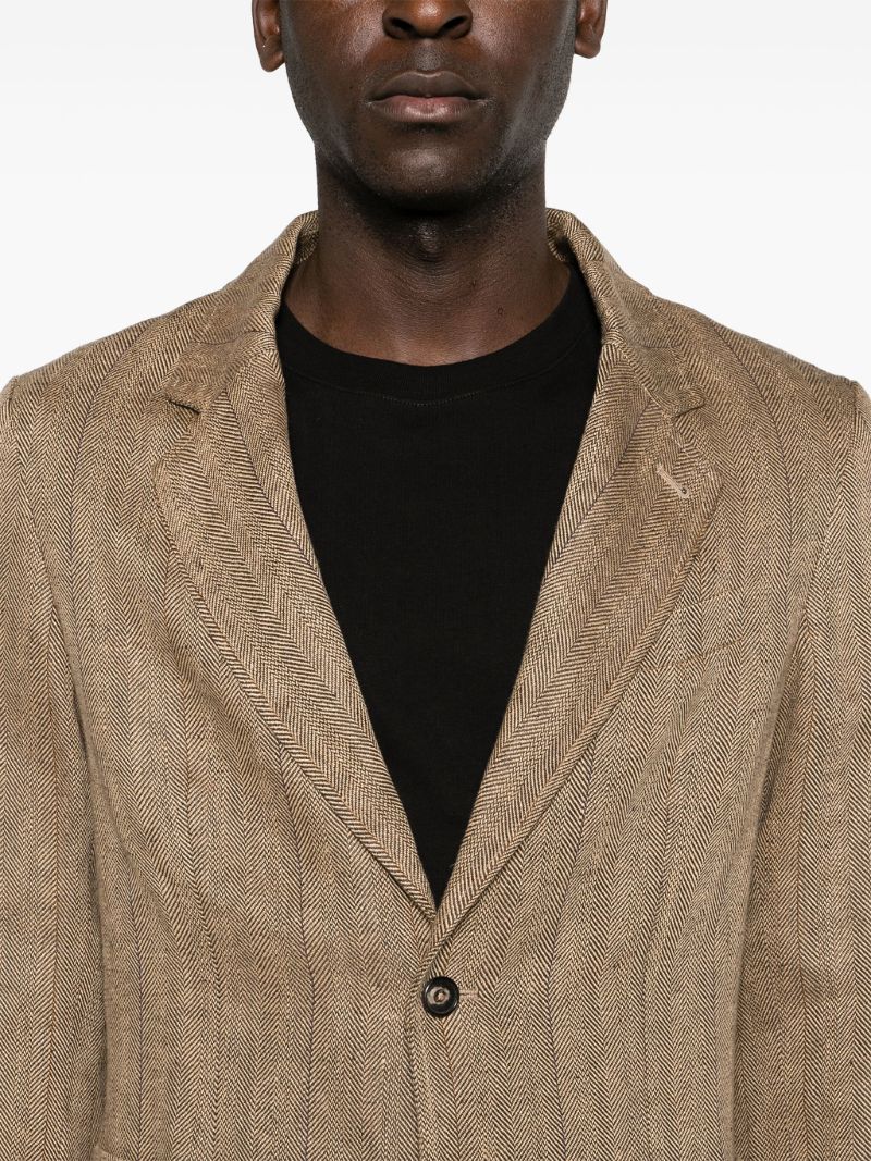 Brown Herringbone-pattern Linen Blazer