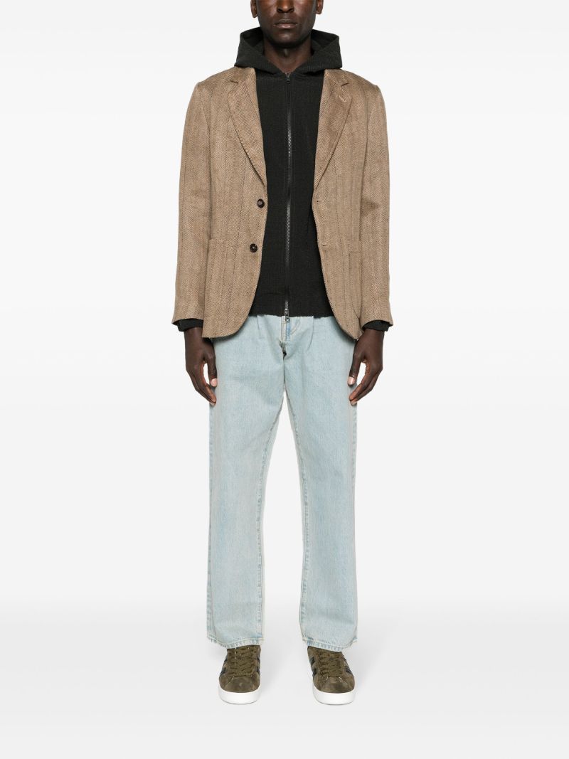 Brown Herringbone-pattern Linen Blazer