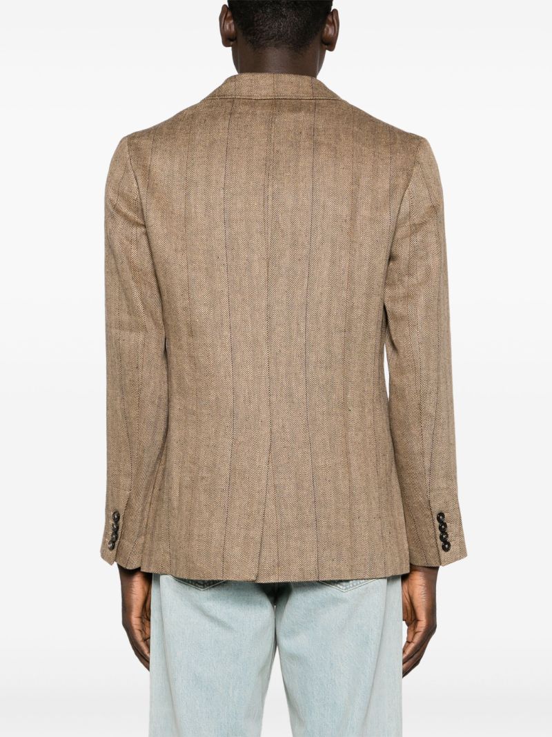 Brown Herringbone-pattern Linen Blazer