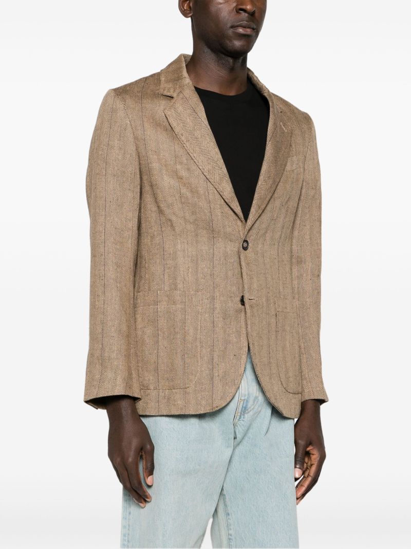 Brown Herringbone-pattern Linen Blazer