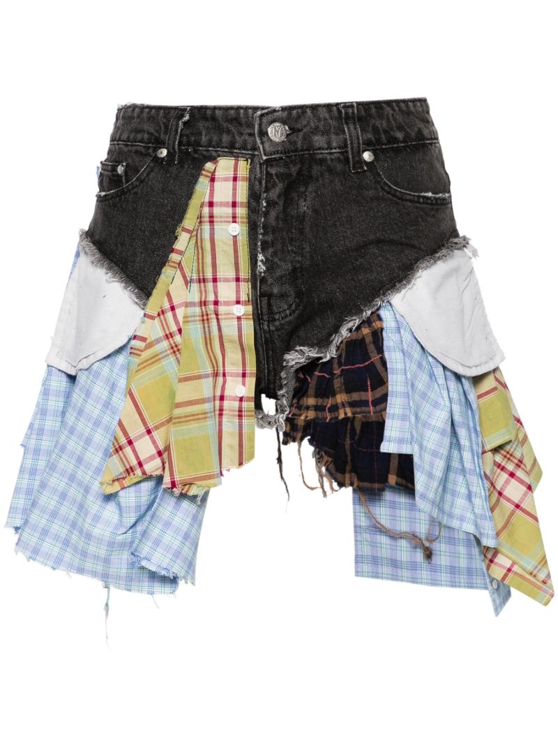 Multicolour Patchwork Deconstructed Denim Shorts