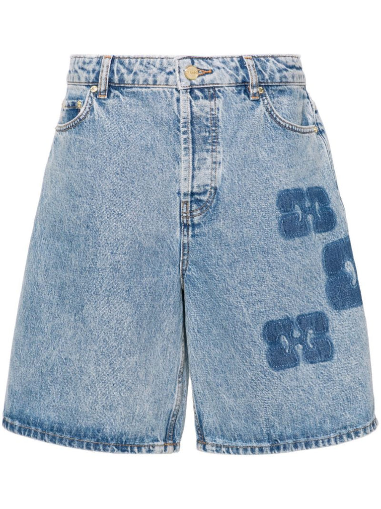 Blue Logo-print Denim Shorts