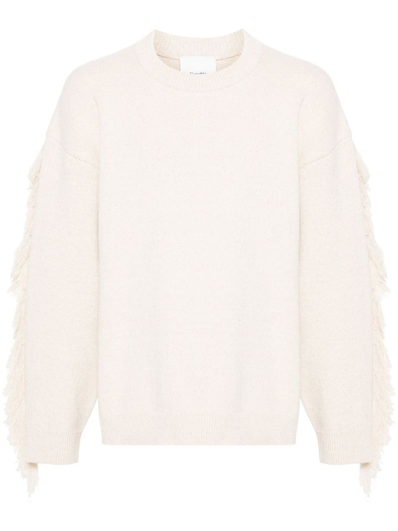 Neutral Fringed Crew-neck Sweater
