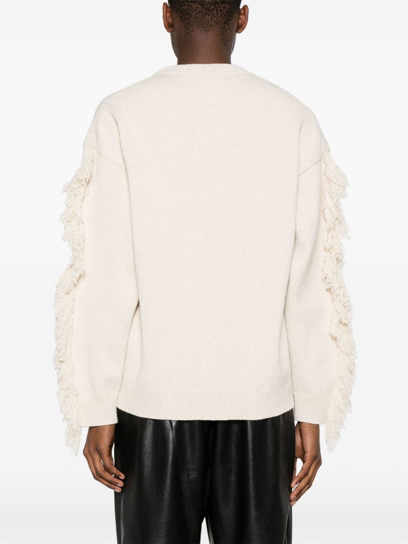 Neutral Fringed Crew-neck Sweater