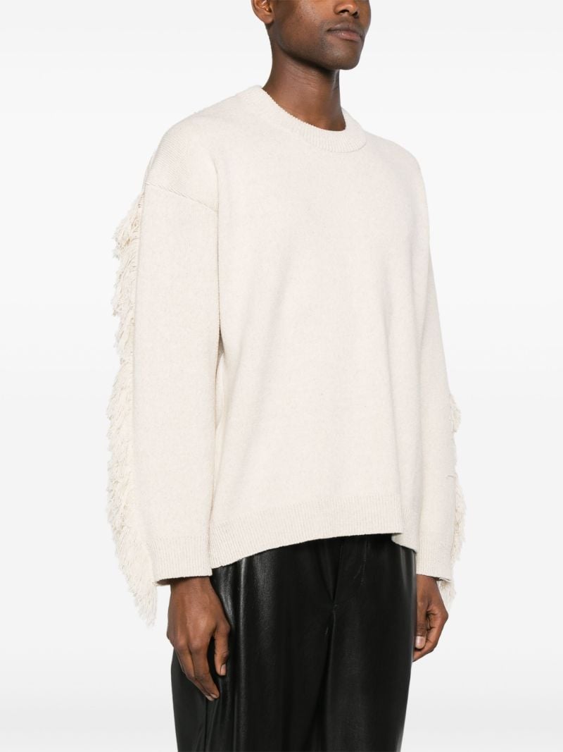 Neutral Fringed Crew-neck Sweater