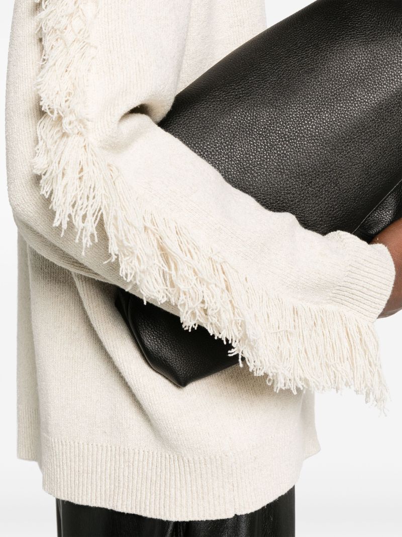 Neutral Fringed Crew-neck Sweater