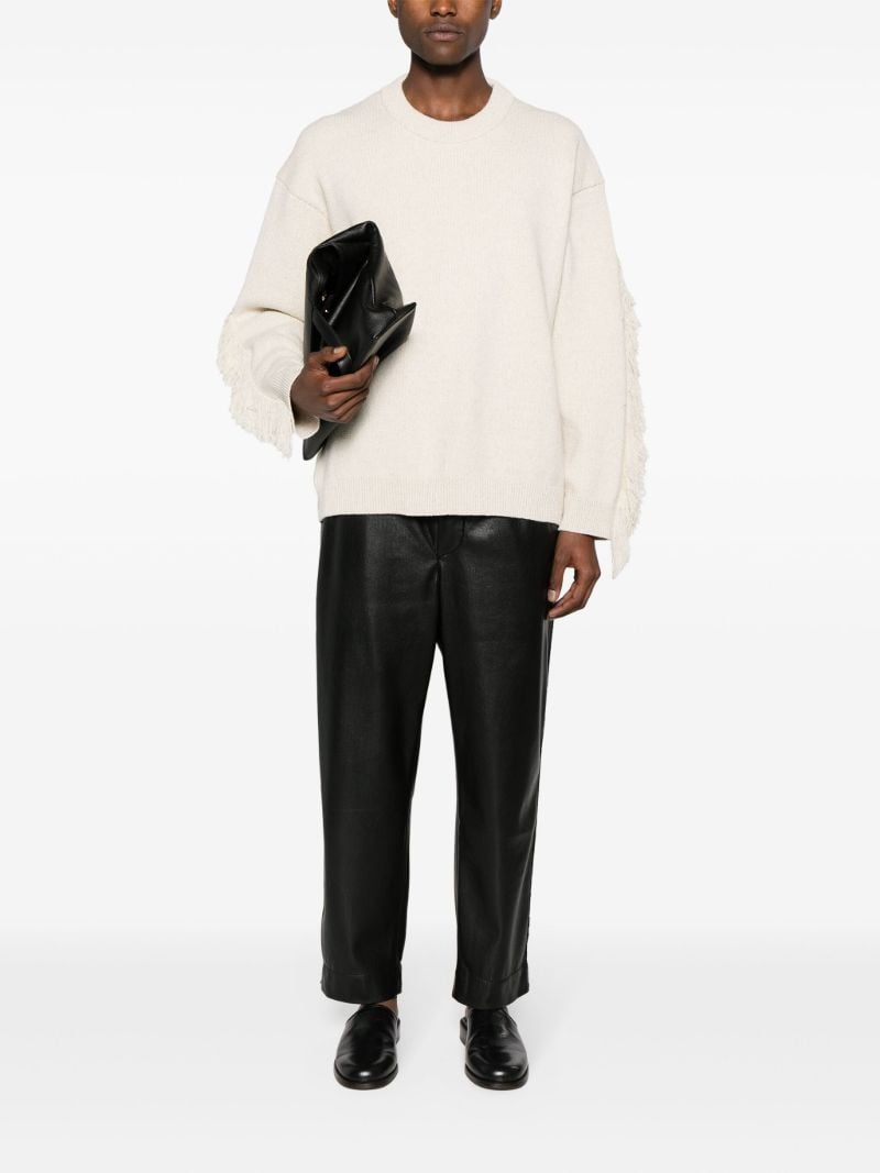 Neutral Fringed Crew-neck Sweater