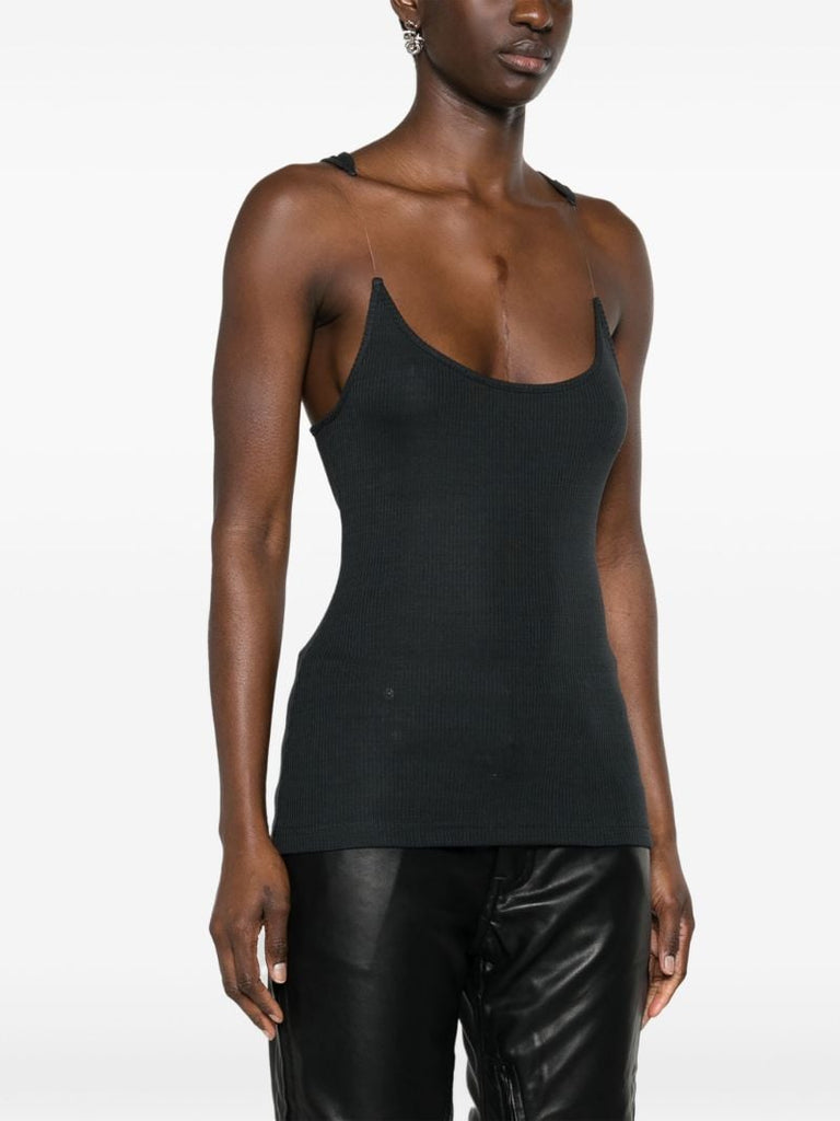 Black Invisible Strap Ribbed Tank Top