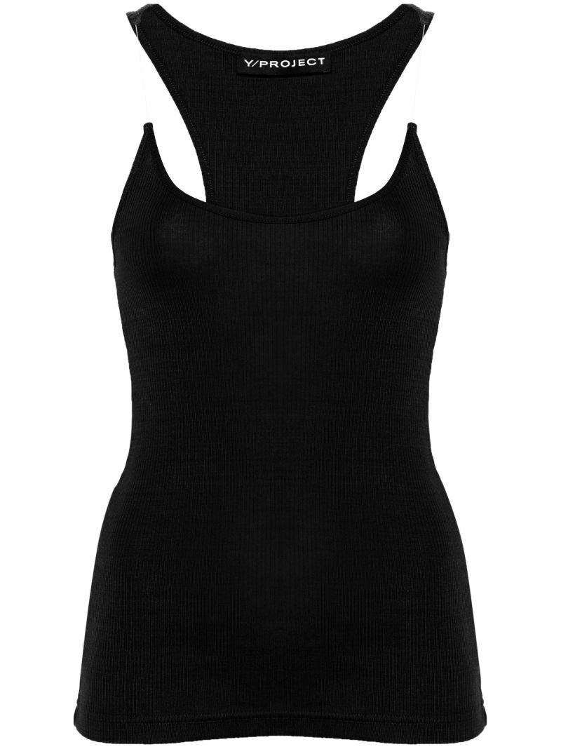 Black Invisible Strap Ribbed Tank Top
