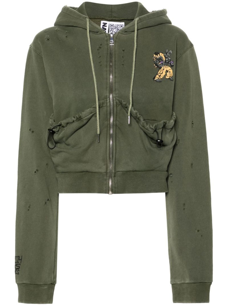 Green Cotton Zip-up Hoodie