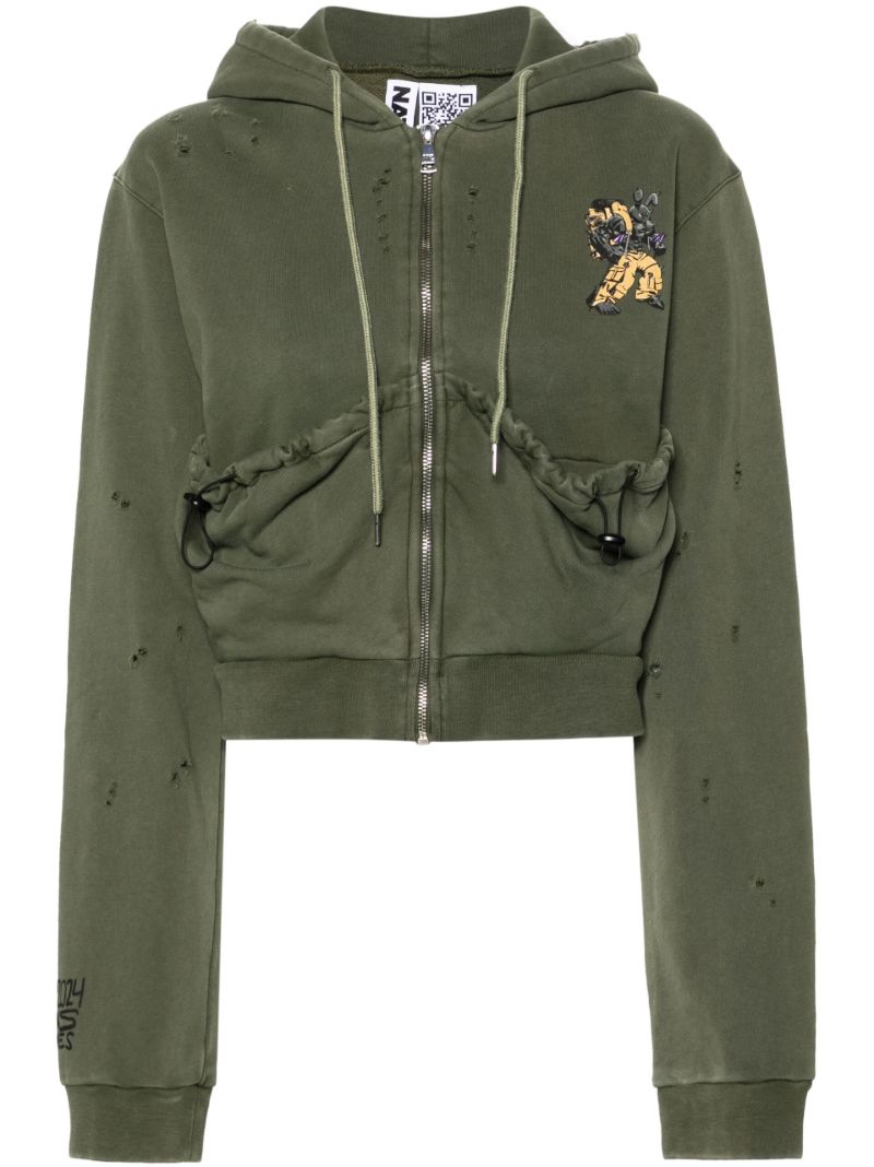 Green Cotton Zip-up Hoodie