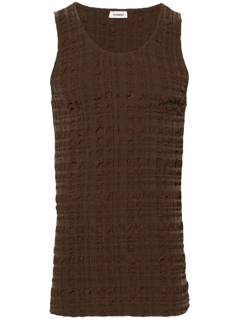 Brown Seersucker Tank Top