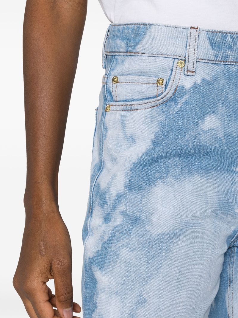 Blue Bleach Effect Flared Jeans