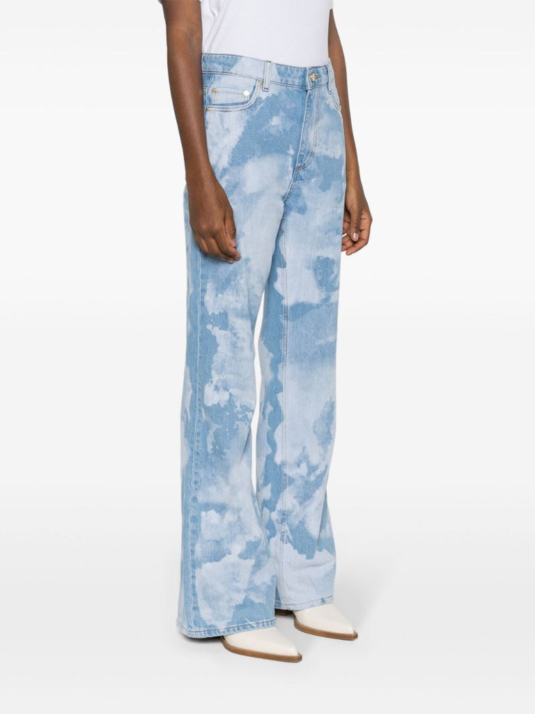 Blue Bleach Effect Flared Jeans