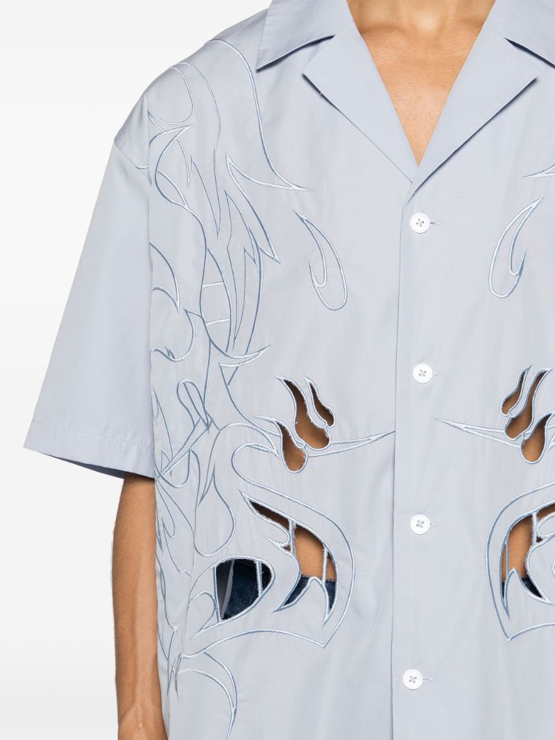 Blue Phoenix-embroidered Cotton Shirt