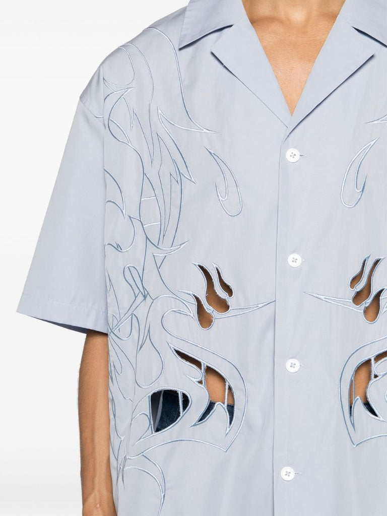 Blue Phoenix-embroidered Cotton Shirt