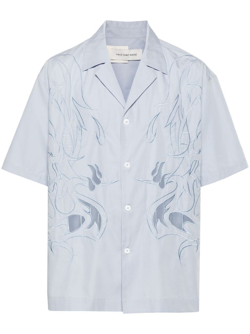 Blue Phoenix-embroidered Cotton Shirt