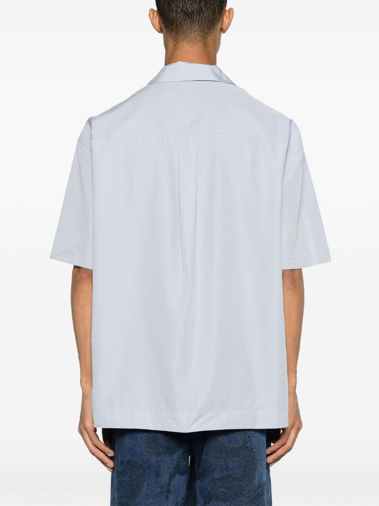 Blue Phoenix-embroidered Cotton Shirt