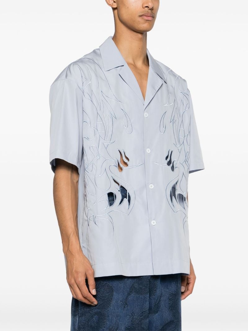 Blue Phoenix-embroidered Cotton Shirt