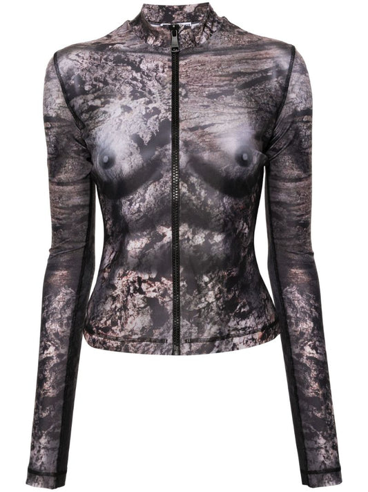 Brown Trompe L'oeil-print Top
