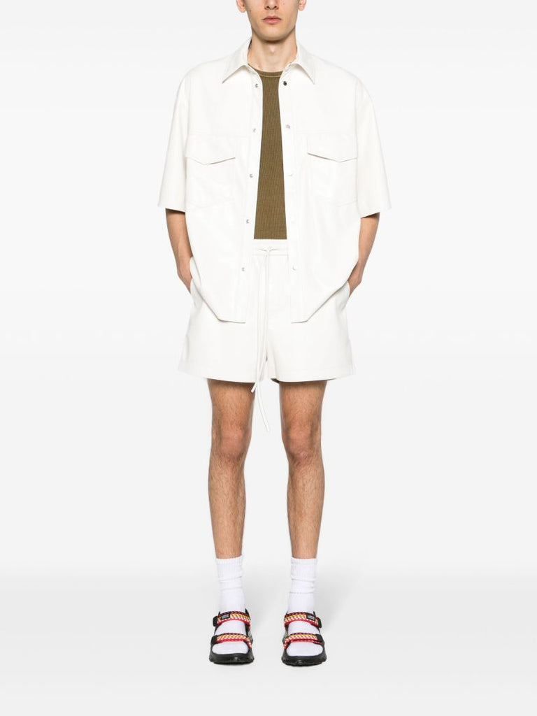 White Faux-leather Drawstring Shorts