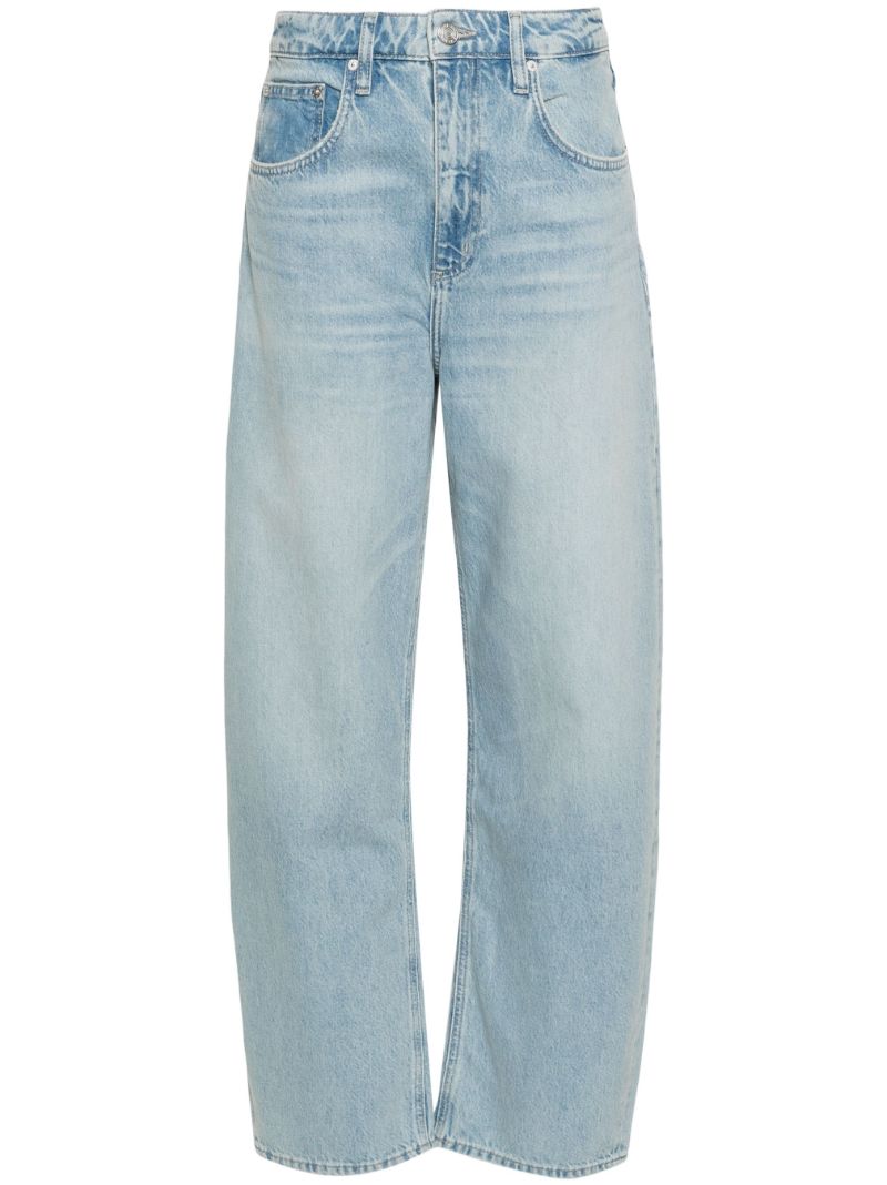 Blue Long Barrel Grind Hem Tapered Jeans