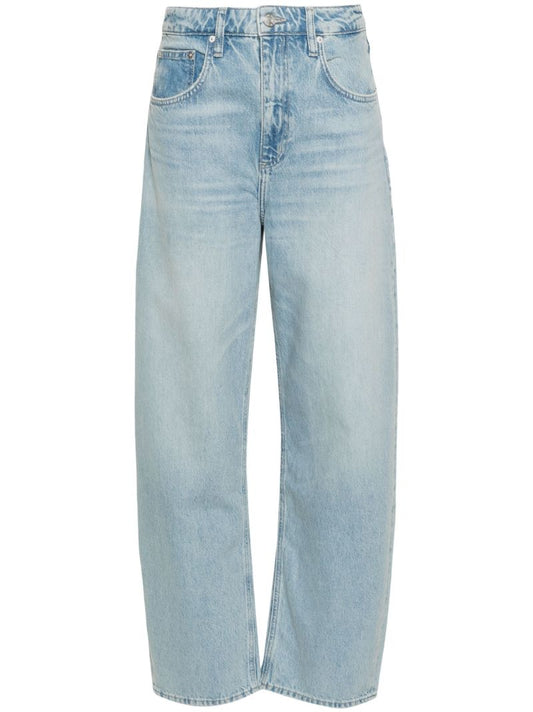 Blue Long Barrel Grind Hem Tapered Jeans