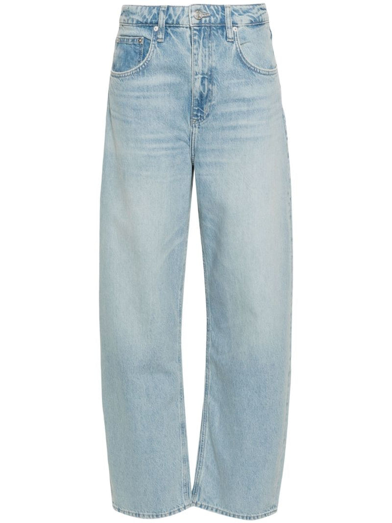 Blue Long Barrel Grind Hem Tapered Jeans