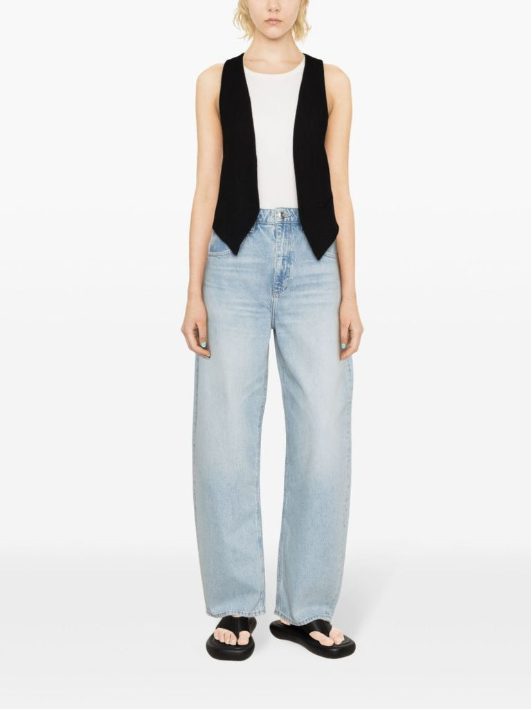 Blue Long Barrel Grind Hem Tapered Jeans