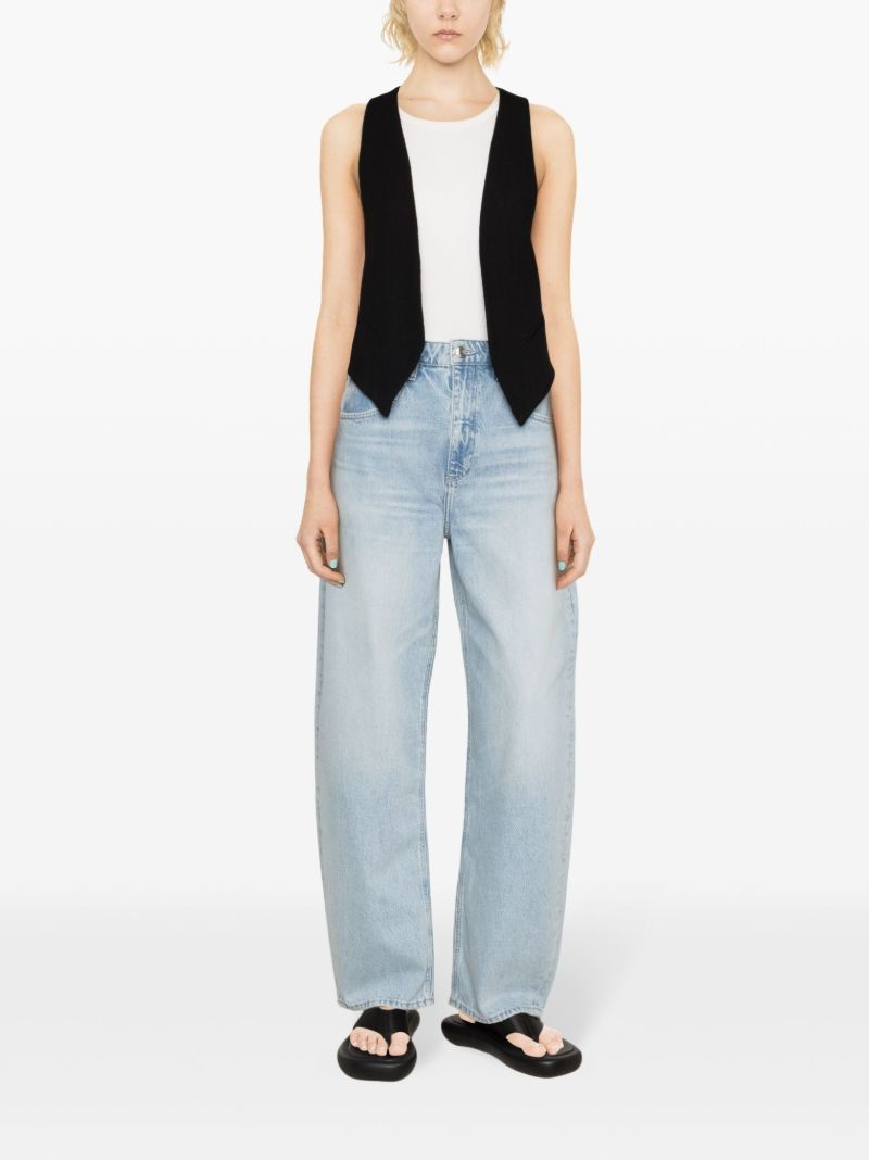 Blue Long Barrel Grind Hem Tapered Jeans
