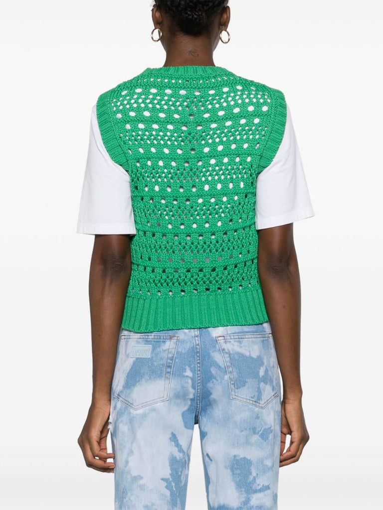 Green Logo Intarsia Open-knit Vest