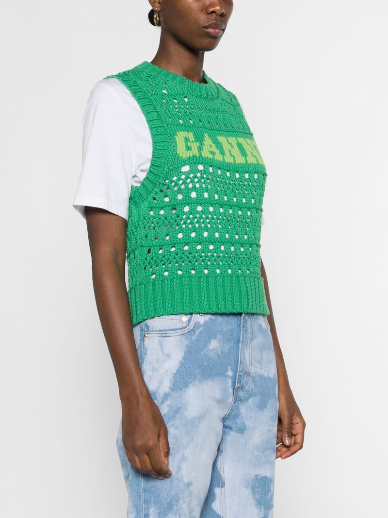 Green Logo Intarsia Open-knit Vest