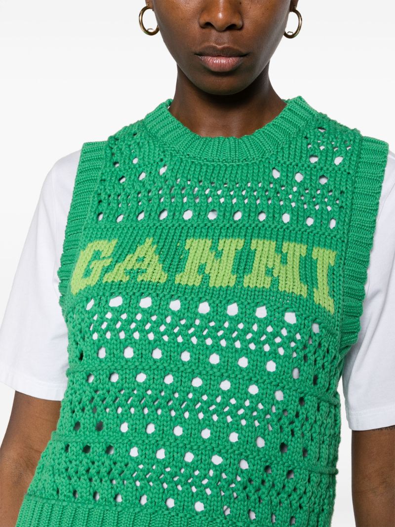 Green Logo Intarsia Open-knit Vest