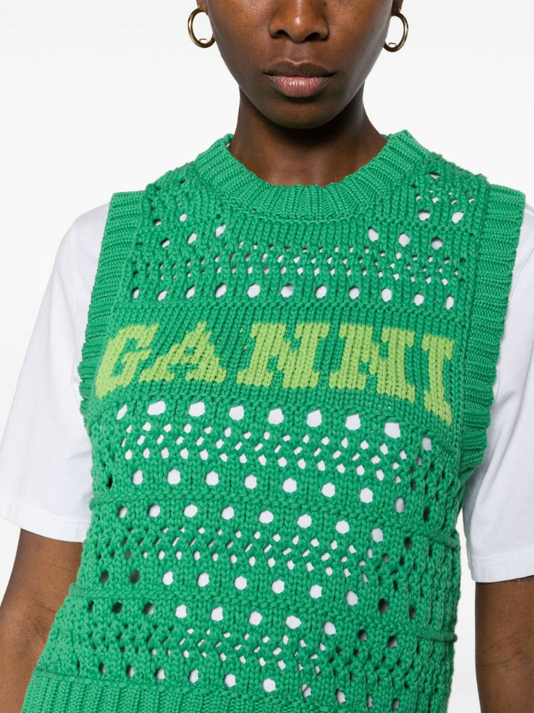 Green Logo Intarsia Open-knit Vest