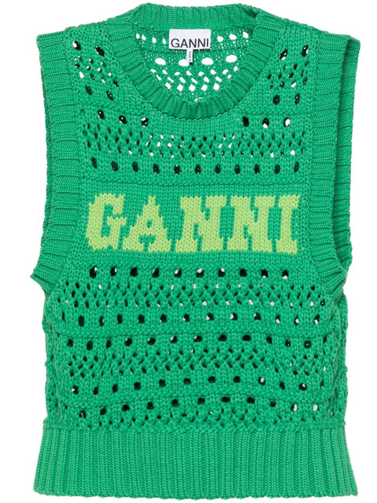 Green Logo Intarsia Open-knit Vest