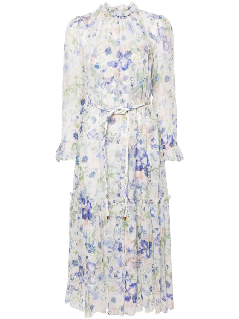 White Natural Garden-print Midi Dress