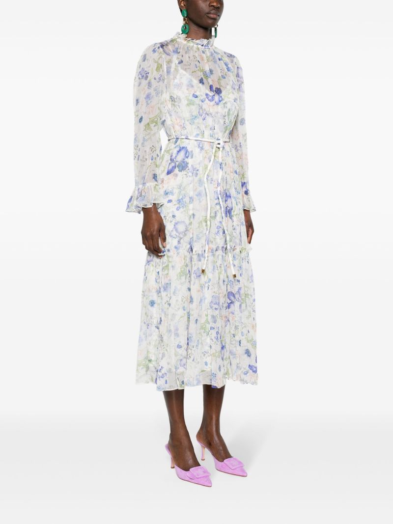 White Natural Garden-print Midi Dress