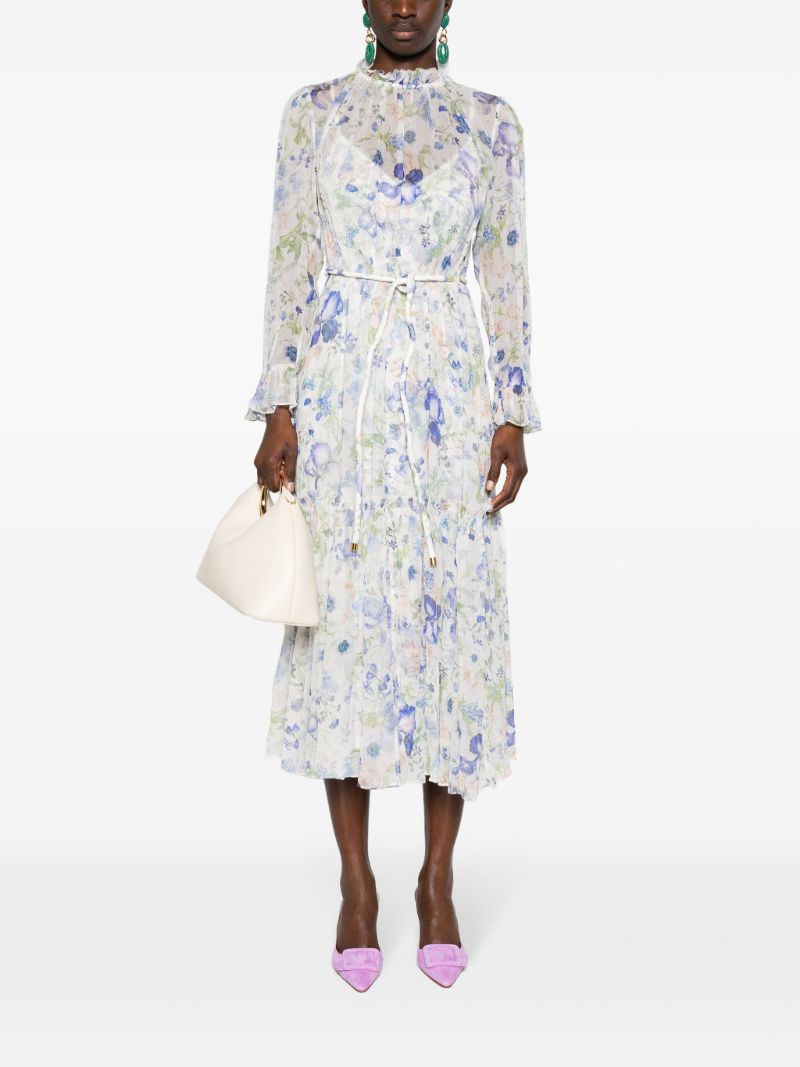 White Natural Garden-print Midi Dress