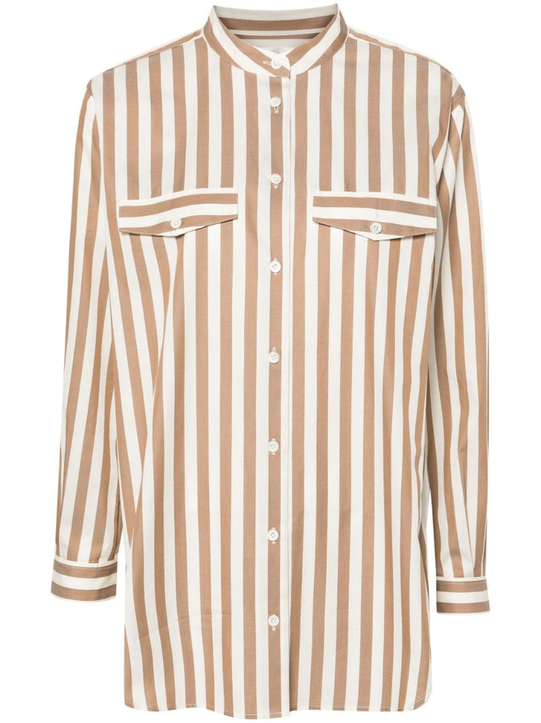 Brown and White Femme Stripe-print Shirt