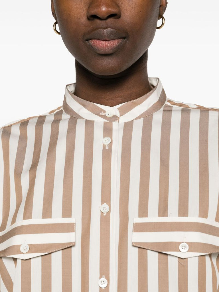 Brown and White Femme Stripe-print Shirt