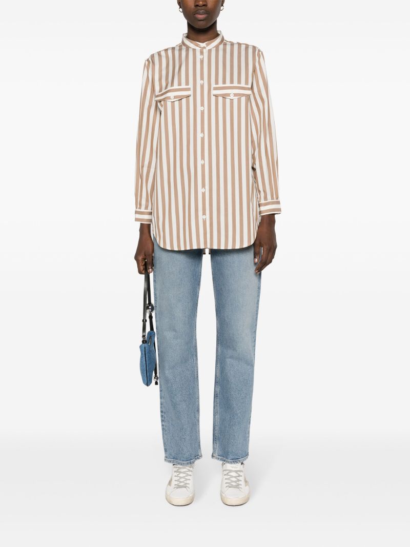 Brown and White Femme Stripe-print Shirt