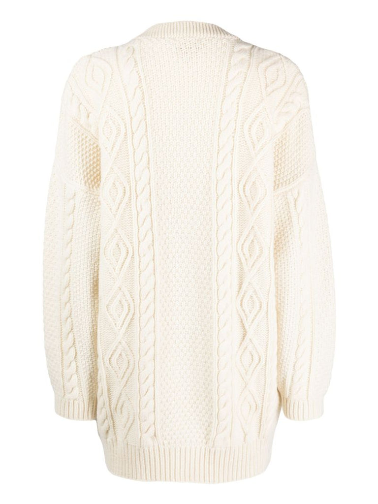 White Cable-knit Wool Cardigan