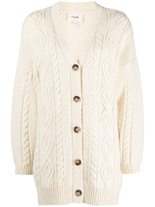 White Cable-knit Wool Cardigan
