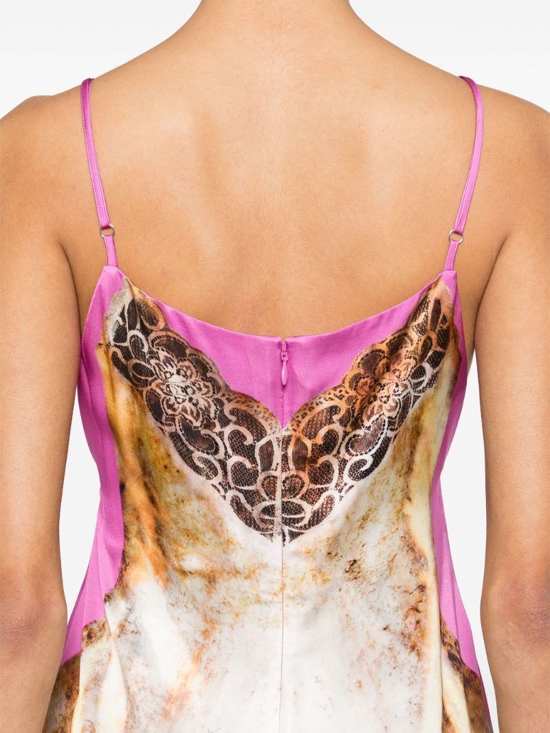 Pink Lace Print Satin Dress